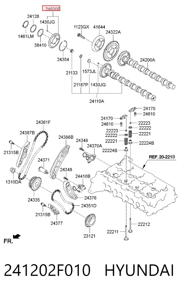 Koło zębate walcowe wału rozrządu silnika, dolotowego (ssącego) 241202F010 Hyundai/Kia