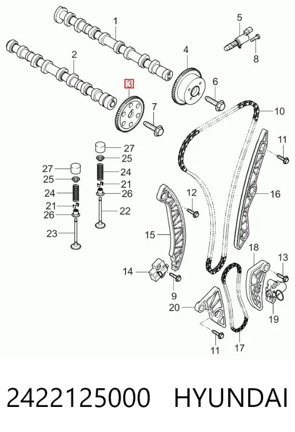 Koło zębate walcowe wałka rozrządu wydechowego 2422125000 Hyundai/Kia