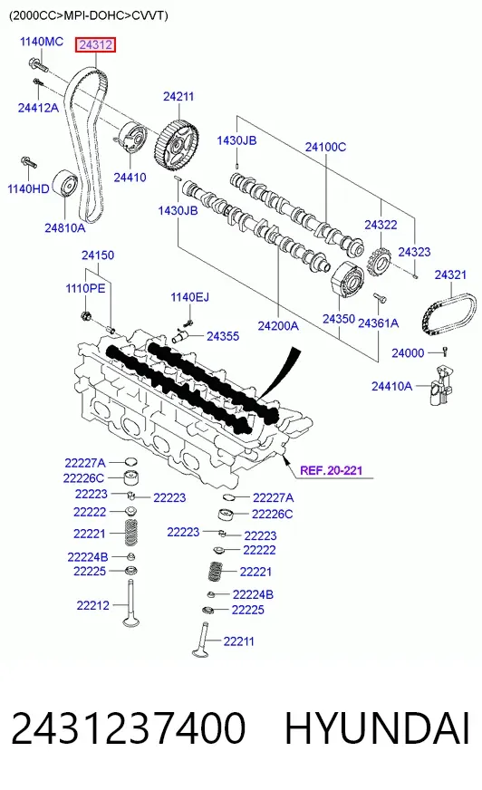 Pasek rozrządu 2431237400 Hyundai/Kia