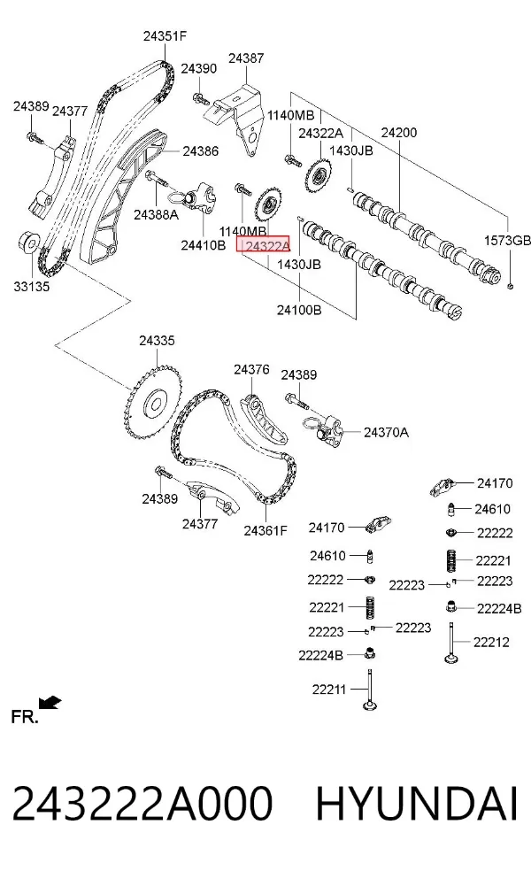 Koło zębatewalcowe wałka rozrządu silnika 243222A000 Hyundai/Kia