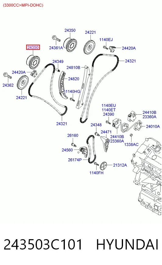 Koło zębate walcowe wału rozrządu silnika, dolotowego (ssącego) 243503C101 Hyundai/Kia