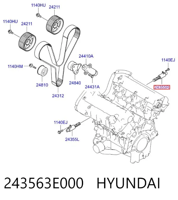 Zawór elektromagnetyczny położenia (faz) wałka rozrządu prawy 243563E000 Hyundai/Kia