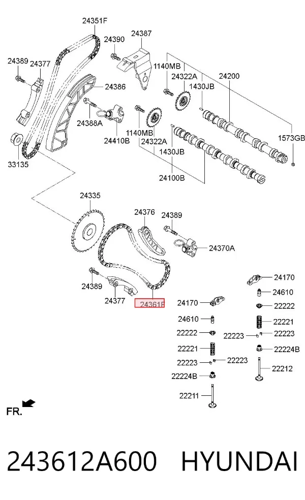 Łańcuch rozrządu, zestaw 243612A600 Hyundai/Kia