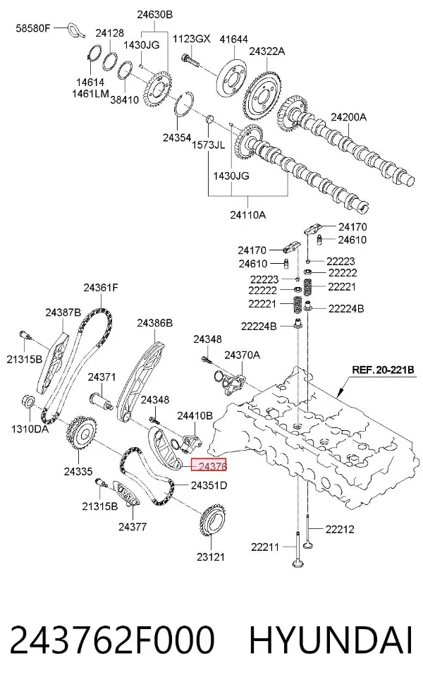 Prowadnica napinacza łańcucha rozrządu 243762F000 Hyundai/Kia