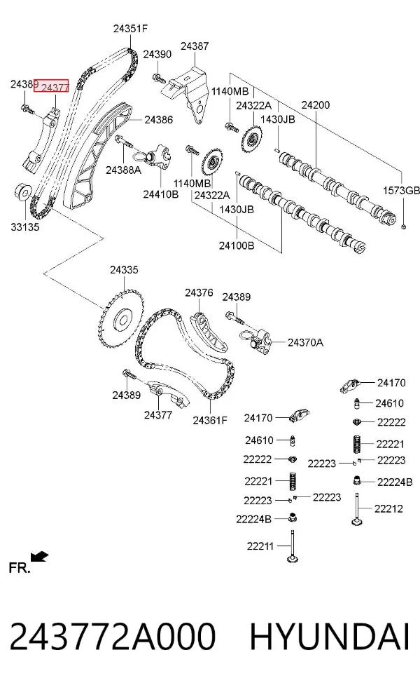 Tłumik drgań łańcucha rozrządu, lewy 243772A000 Hyundai/Kia