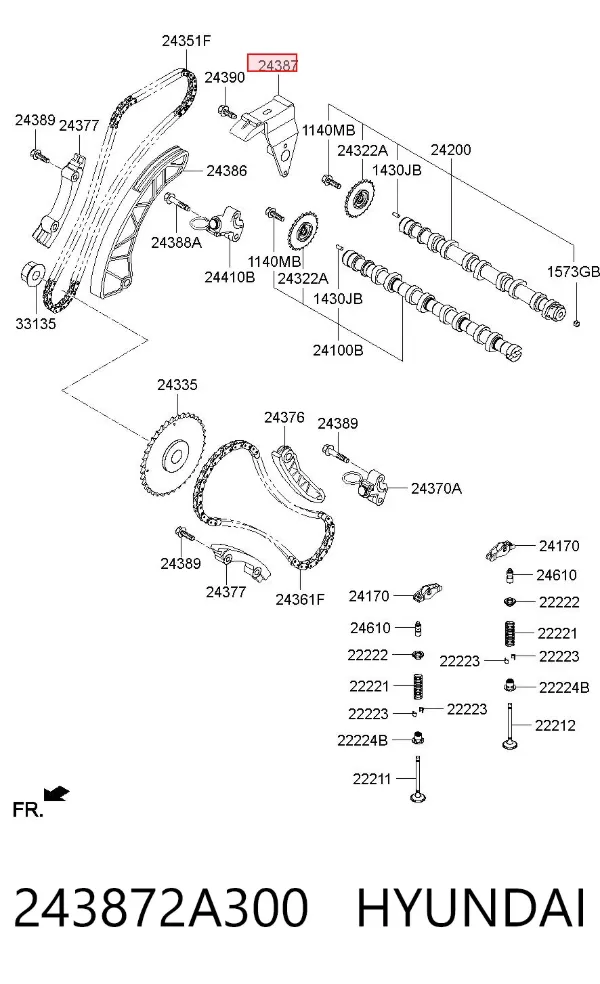 Tłumik drgań łańcucha rozrządu górny 243872A300 Hyundai/Kia