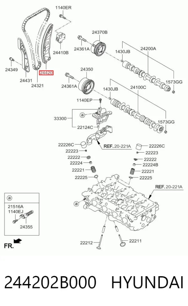 Prowadnica napinacza łańcucha rozrządu 244202B000 Hyundai/Kia