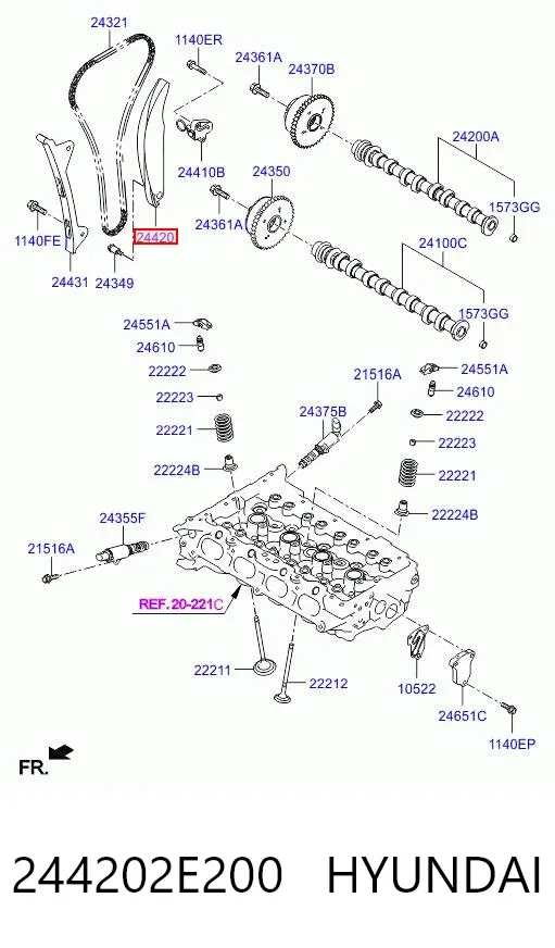 Prowadnica napinacza łańcucha rozrządu 244202E200 Hyundai/Kia
