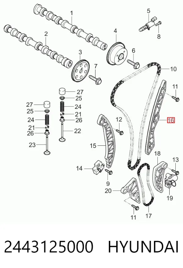 Tłumik drgań łańcucha rozrządu 2443125000 Hyundai/Kia