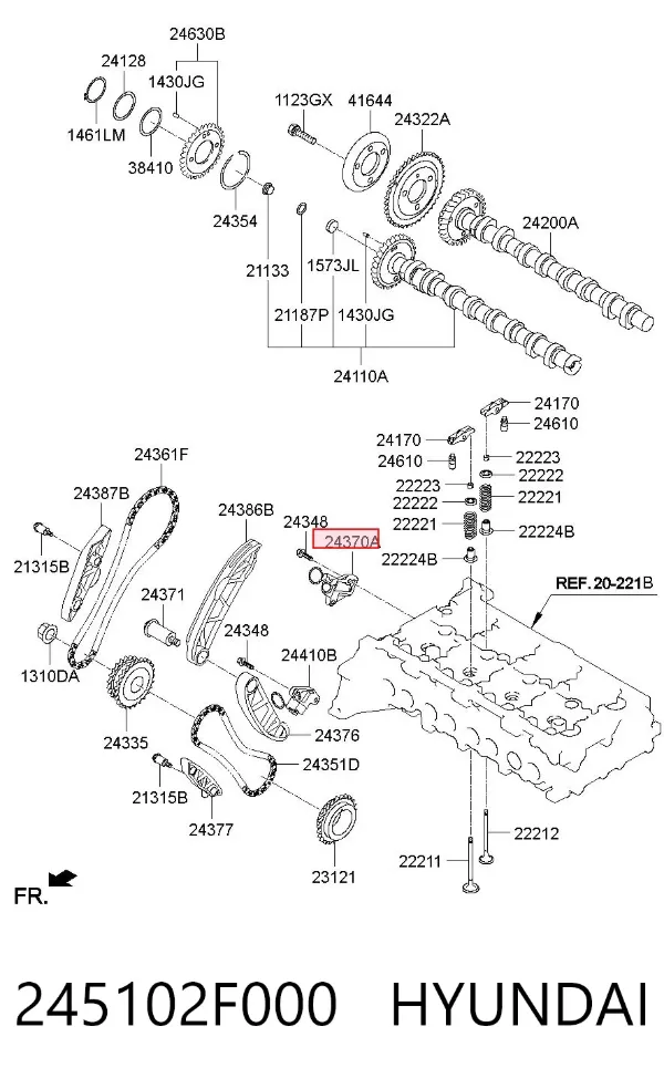 Napinacz łańcucha wałków rozrządu 245102F000 Hyundai/Kia