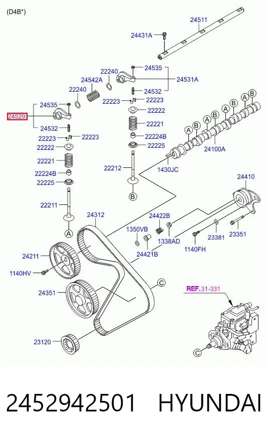 Dźwigienka zaworu wydechowego 2452942501 Hyundai/Kia