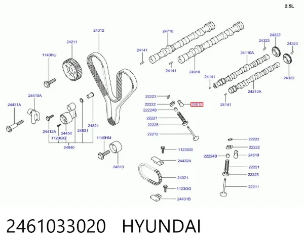 Kompensator hydrauliczny (popychacz hydrauliczny), popychacz zaworu 2461033020 Hyundai/Kia