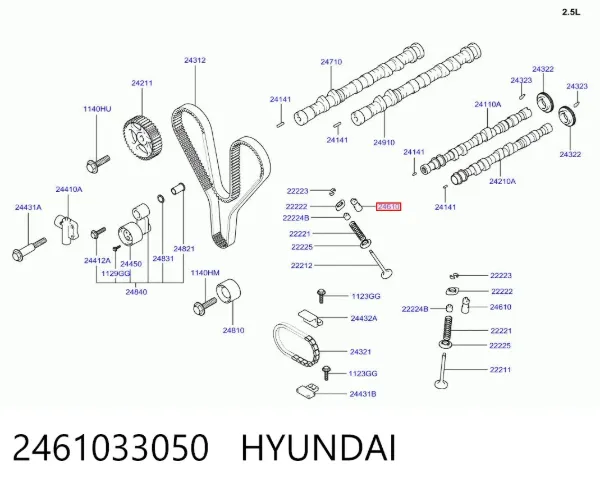 Kompensator hydrauliczny (popychacz hydrauliczny), popychacz zaworu 2461033050 Hyundai/Kia