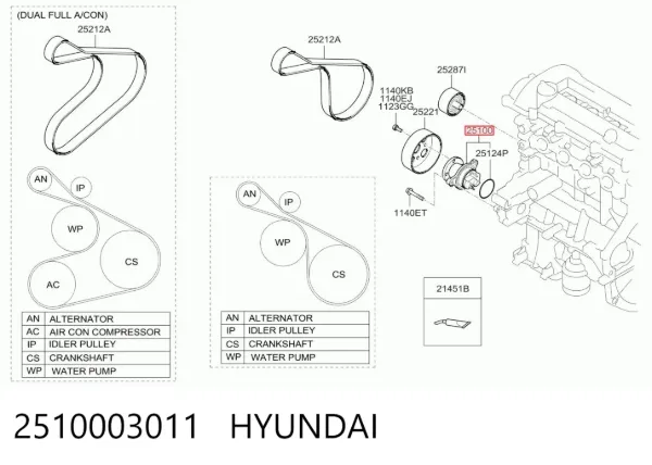 Pompa chłodząca wodna 2510003011 Hyundai/Kia