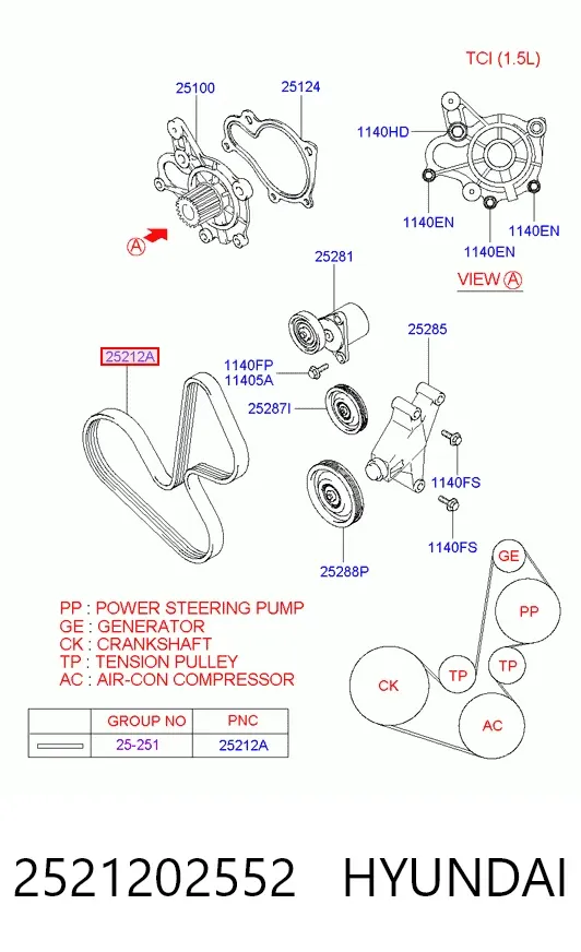 Pas napędowy mechanizmów 2521202552 Hyundai/Kia