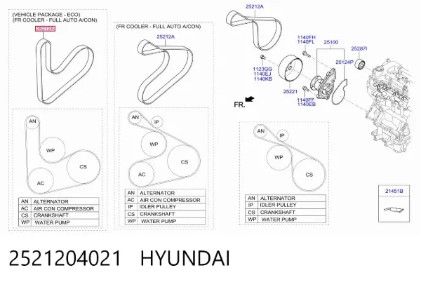 Pas napędowy mechanizmów 2521204021 Hyundai/Kia