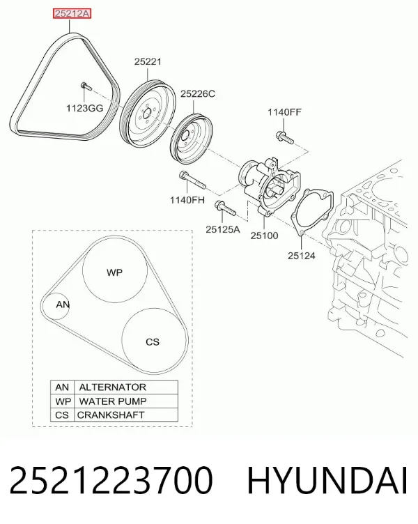 Pas napędowy mechanizmów 2521223700 Hyundai/Kia