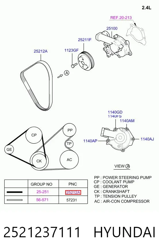 Pas napędowy mechanizmów 2521237111 Hyundai/Kia