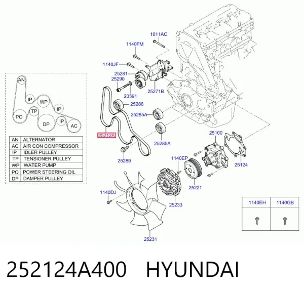Pas napędowy mechanizmów 252124A400 Hyundai/Kia