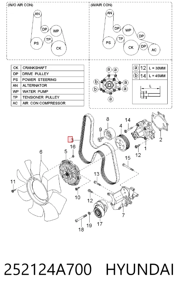 Pas napędowy mechanizmów 252124A700 Hyundai/Kia
