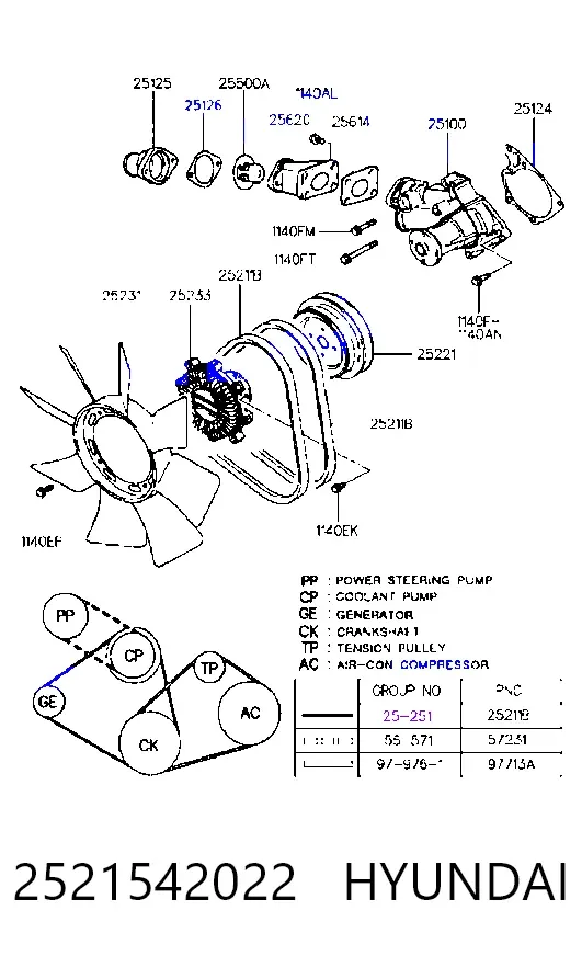 Pas napędowy mechanizmów 2521542022 Hyundai/Kia