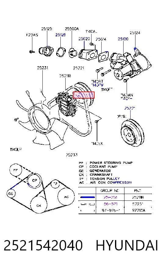 Pas napędowy mechanizmów 2521542040 Hyundai/Kia
