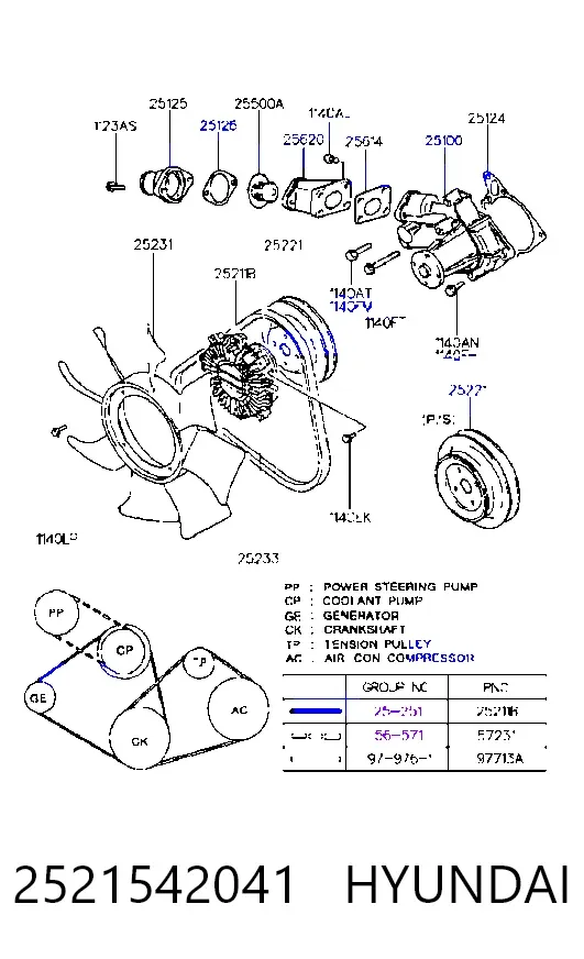 Pas napędowy mechanizmów 2521542041 Hyundai/Kia