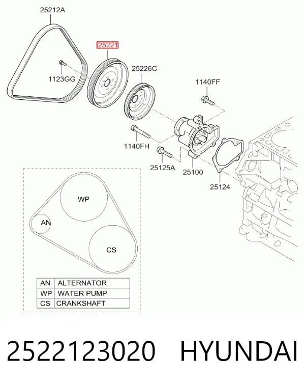 Koło pasowe pompy wodnej 2522123020 Hyundai/Kia