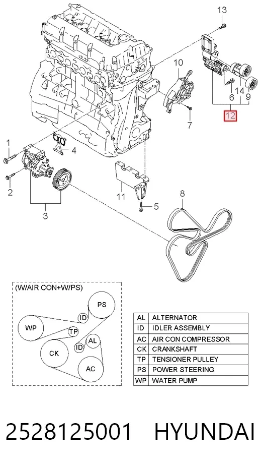 Napinacz paska napędowego 2528125001 Hyundai/Kia