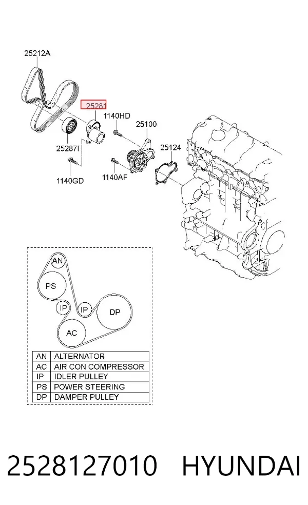 Napinacz paska napędowego 2528127010 Hyundai/Kia