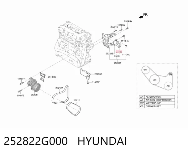 Rolka napinacza paska napędowego 252822G000 Hyundai/Kia