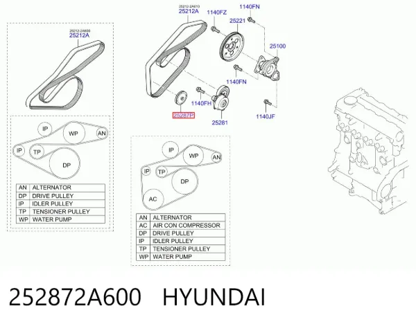 Rolka prowadząca, kierunkowa paska napędowego 252872A600 Hyundai/Kia