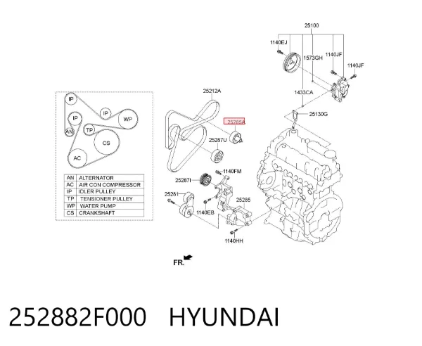 Rolka prowadząca, kierunkowa paska napędowego 252882F000 Hyundai/Kia