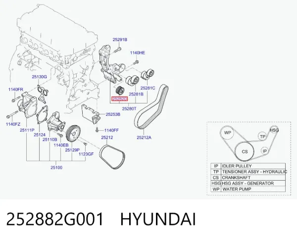 Rolka prowadząca, kierunkowa paska napędowego 252882G001 Hyundai/Kia
