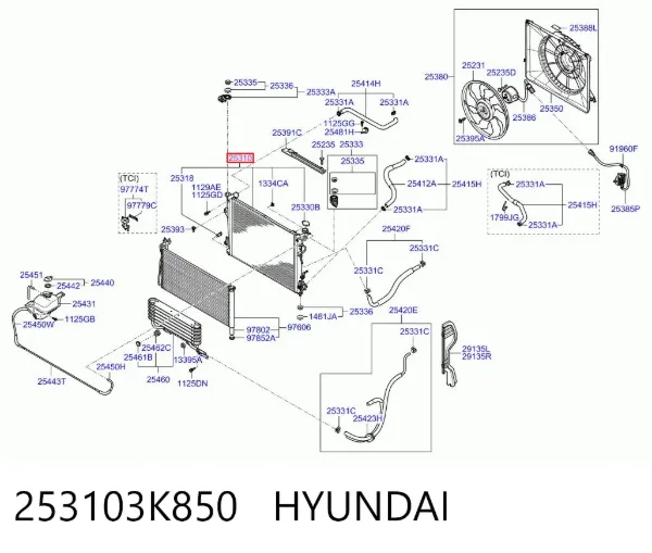 Chłodnica silnika 253103K850 Hyundai/Kia