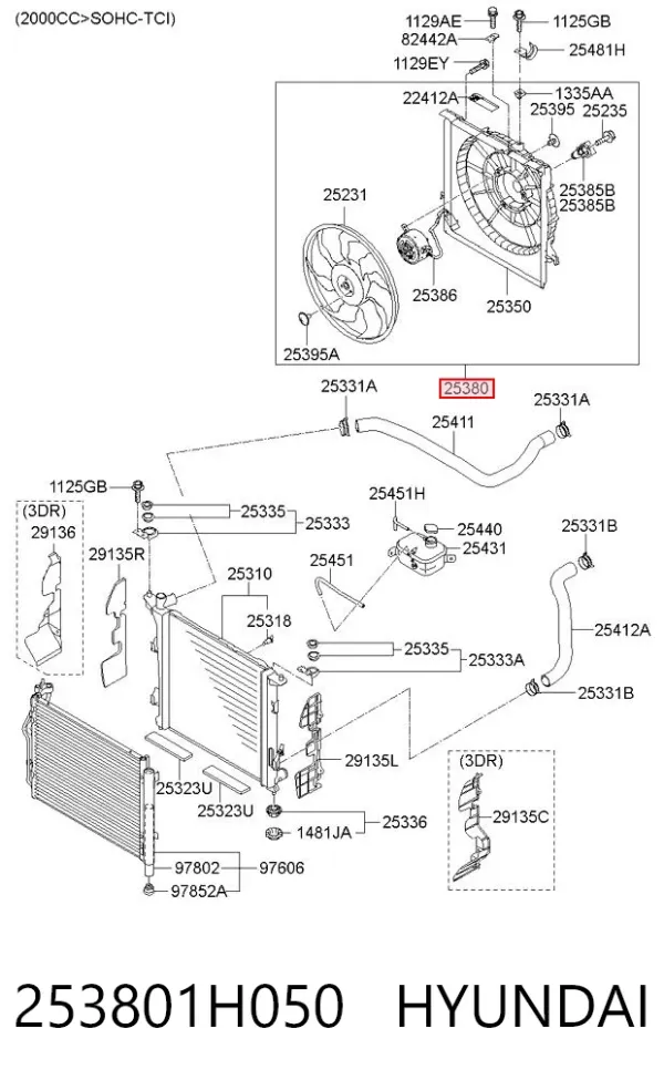 Dyfuzor chłodnicy, w komplecie z silnikiem i wirnikiem 253801H050 Hyundai/Kia