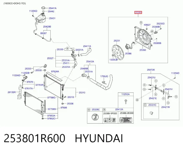 Dyfuzor chłodnicy, w komplecie z silnikiem i wirnikiem 253801R600 Hyundai/Kia