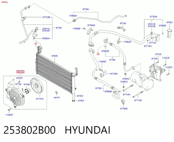 Dyfuzor chłodnicy klimatyzacji, w komplecie z wirnikiem i silnikiem 253802B00 Hyundai/Kia
