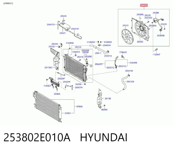 Dyfuzor chłodnicy, w komplecie z silnikiem i wirnikiem 253802E010A Hyundai/Kia