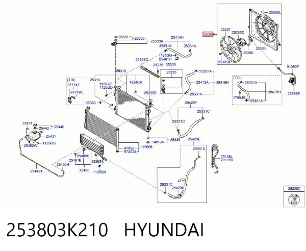Dyfuzor chłodnicy, w komplecie z silnikiem i wirnikiem 253803K210 Hyundai/Kia