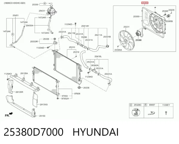 Dyfuzor chłodnicy, w komplecie z silnikiem i wirnikiem 25380D7000 Hyundai/Kia