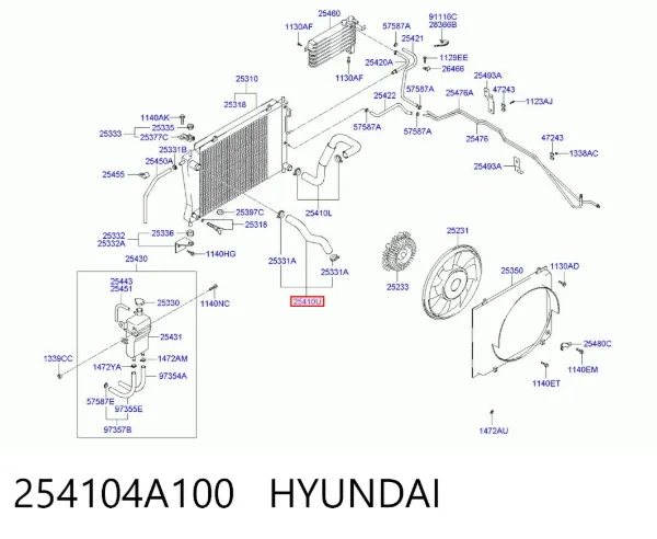 Przewód (króciec) chłodnicy górny 254104A100 Hyundai/Kia