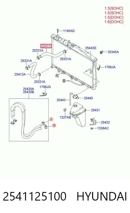 Przewód (króciec) chłodnicy górny 2541125100 Hyundai/Kia