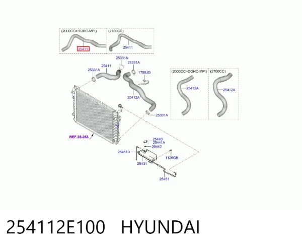Przewód (króciec) chłodnicy górny 254112E100 Hyundai/Kia