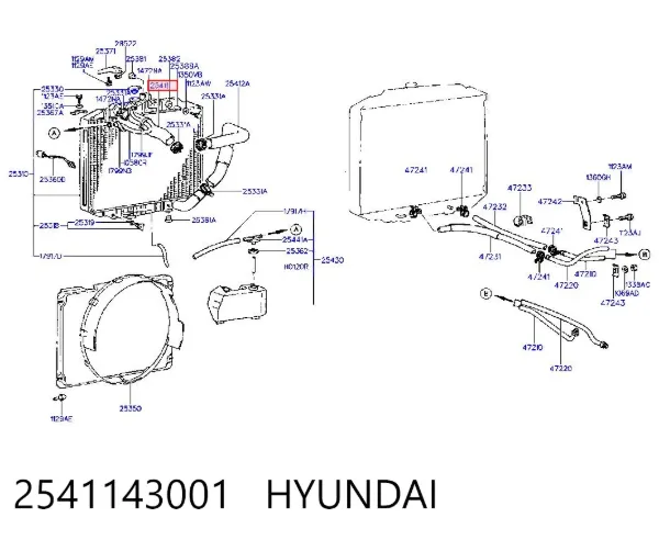 Przewód (króciec) chłodnicy górny 2541143001 Hyundai/Kia