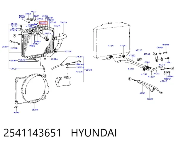 Przewód (króciec) chłodnicy górny 2541143651 Hyundai/Kia