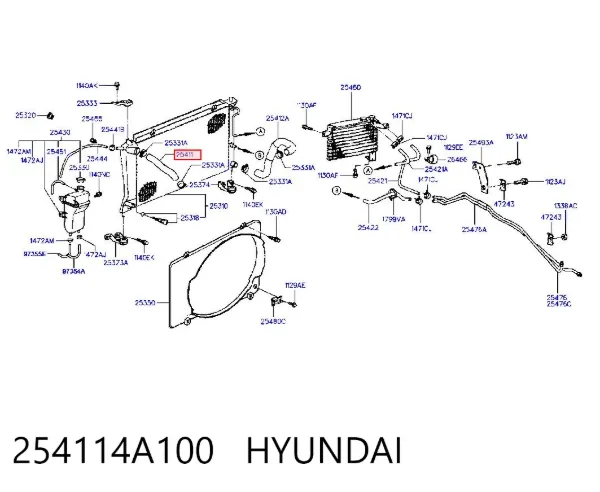 Przewód (króciec) chłodnicy górny 254114A100 Hyundai/Kia
