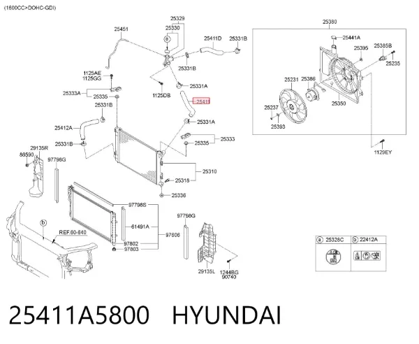 Przewód (króciec) chłodnicy górny 25411A5800 Hyundai/Kia