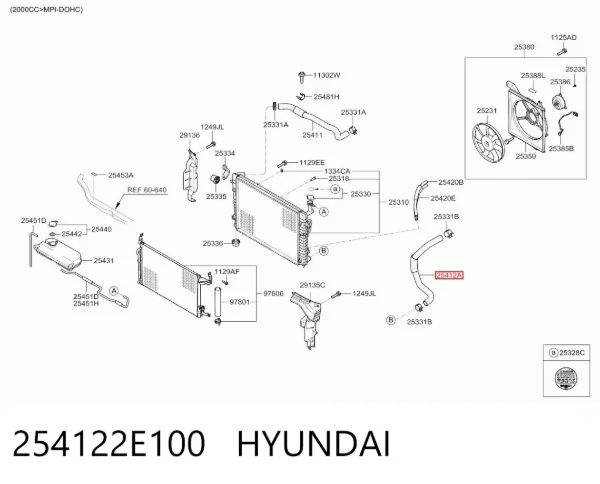 Przewód (króciec) chłodnicy dolny 254122E100 Hyundai/Kia