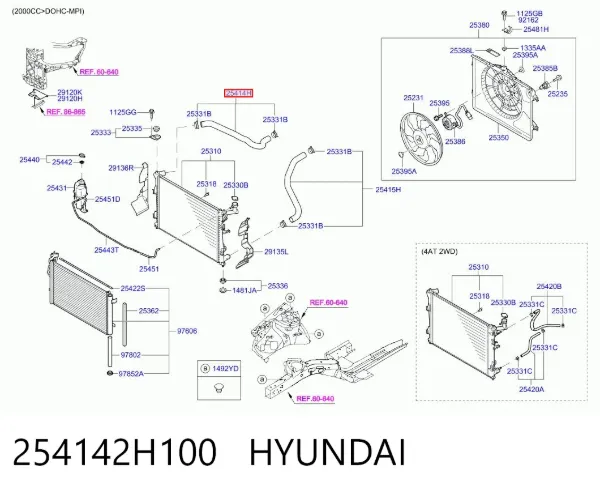 Przewód (króciec) chłodnicy górny 254142H100 Hyundai/Kia